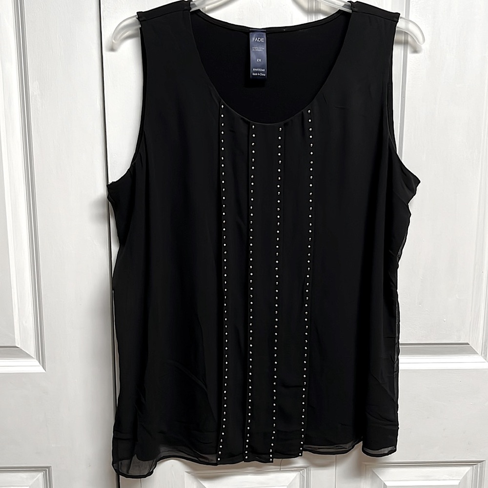 Fade Black Multi Color Beads Sleeveless Top Plus Size 2X